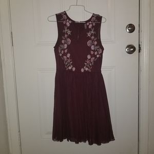 Burgundy Mesh and Embroidery Dress